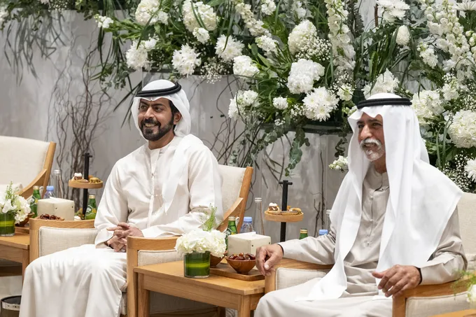 Hamed bin Zayed, Nahyan bin Mubarak and Khalifa bin Tahnoon bin Mohammed attend reception for Al Hameli and Al Remeithi weddings in Abu Dhabi 