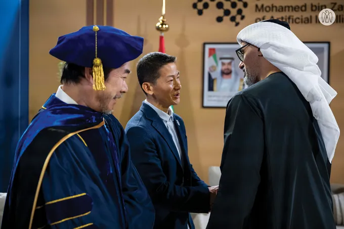 Khaled bin Mohamed bin Zayed witnesses Mohamed bin Zayed University of Artificial Intelligence inaugural Honorary Doctorate conferral on OpenAI CEO, Sam Altman