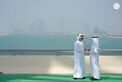 Khaled bin Mohamed bin Zayed greets cyclists starting stage two of the UAE Tour from Abu Dhabi’s Hudayriyat Island