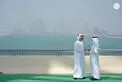 Khaled bin Mohamed bin Zayed greets cyclists starting stage two of the UAE Tour from Abu Dhabi’s Hudayriyat Island