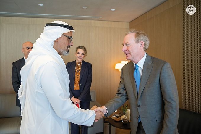 Khaled bin Mohamed bin Zayed meets with Microsoft Vice Chair and President Brad Smith