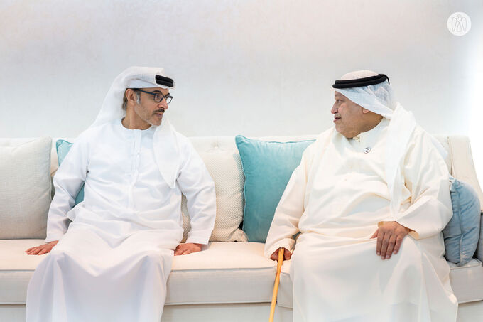 Hazza bin Zayed visits Saeed bin Tahnoon bin Mohammed and exchanges Ramadan greetings