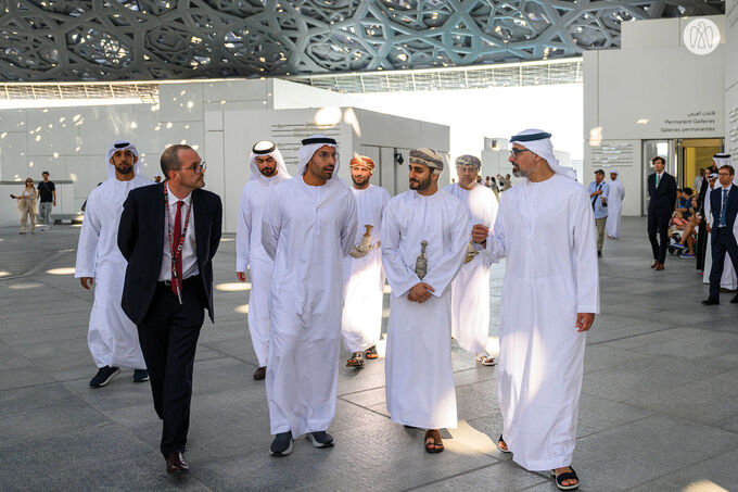 Accompanied by Khaled bin Mohamed bin Zayed, Theyazin bin Haitham Al Said visits Louvre Abu Dhabi