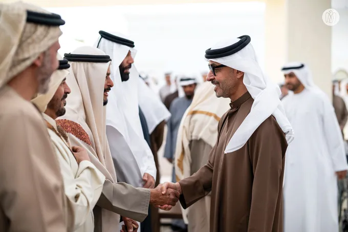 Hazza bin Zayed receives sheikhs, officials and citizens at Al Maqam Palace in Al Ain Region