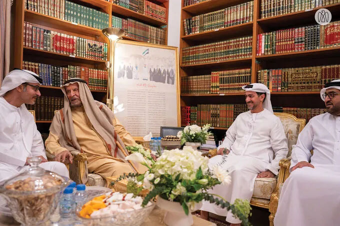 Hazza bin Zayed visits Ahmed Khalifa Al Suwaidi and exchanges Ramadan greetings