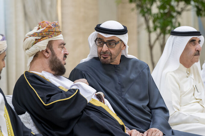 UAE President receives condolences from Rulers of Sharjah, Umm Al Qaiwain, Representative of Sultan of Oman on passing of Sheikh Tahnoun bin Mohammed