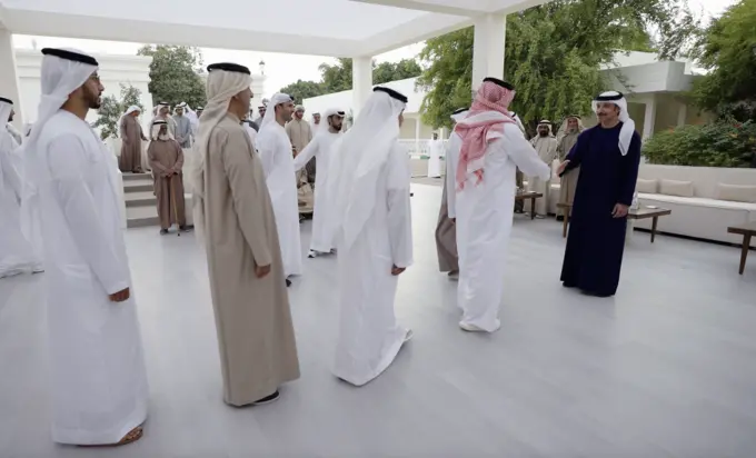 Hazza bin Zayed receives sheikhs, officials and citizens at Al Maqam Palace in Al Ain