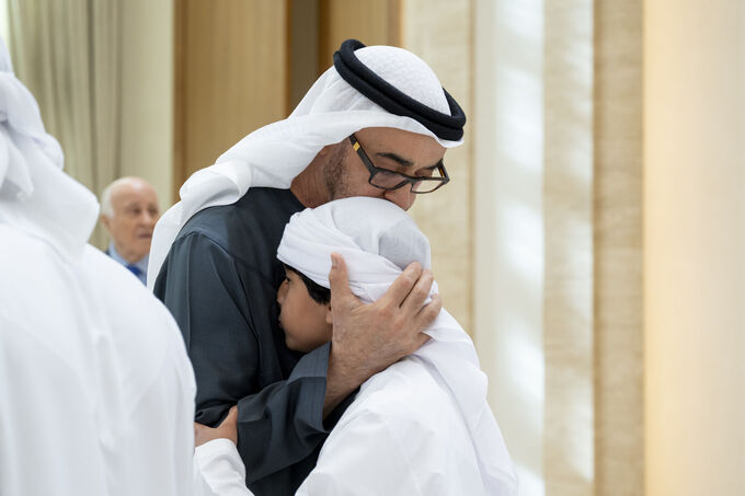 UAE President receives condolences from Rulers of Sharjah, Umm Al Qaiwain, Representative of Sultan of Oman on passing of Sheikh Tahnoun bin Mohammed