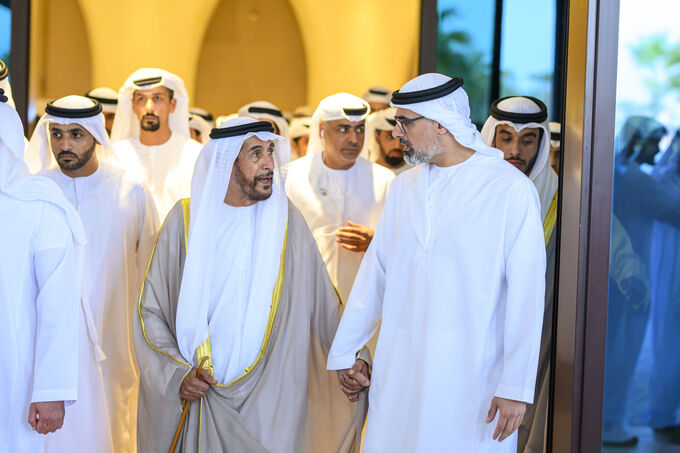 Khaled bin Mohamed bin Zayed and Saif bin Zayed attend Mohamed Faraj bin Hamoodah wedding reception