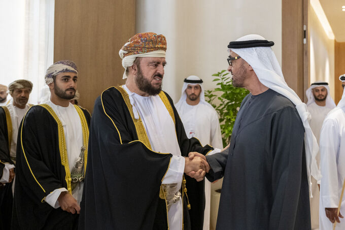 UAE President receives condolences from Rulers of Sharjah, Umm Al Qaiwain, Representative of Sultan of Oman on passing of Sheikh Tahnoun bin Mohammed