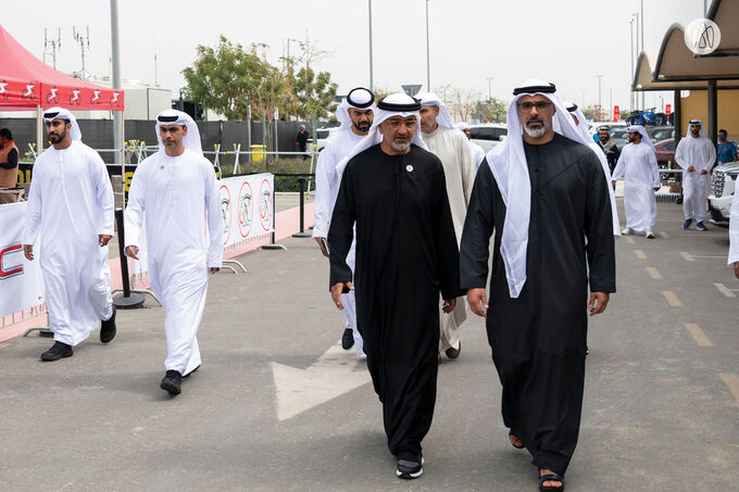 Khaled bin Mohamed bin Zayed meets UAE Team Emirates XRG cyclists on 2nd stage of UAE Tour 2025