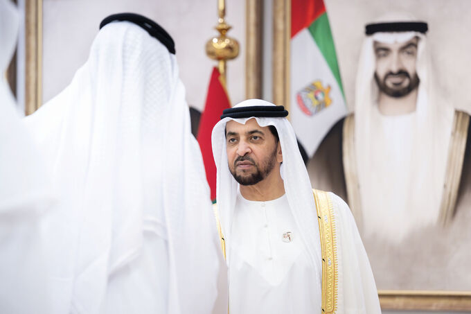 v|Hamdan bin Zayed performs Eid Al Fitr prayer at Mohammed Al Falahi Al Yasi Mosque in Al Mirfa and receives well-wishers