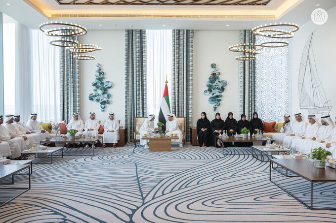 Hamdan bin Zayed receives top-performing 12th grade students in Al Dhafra Region
