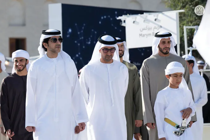 In the presence of Hamed bin Zayed, Khaled bin Mohamed bin Zayed visits Al Hosn Festival