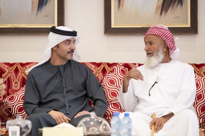 Hazza bin Zayed offers condolences on the passing of Mubarak Mohaimeed Al Mansouri