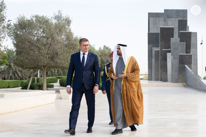 Theyab bin Mohamed bin Zayed receives Prime Minister of Republic of North Macedonia at Wahat Al Karama