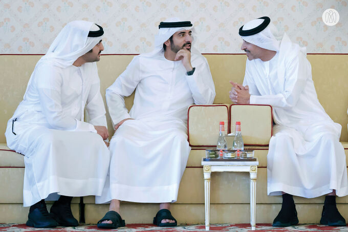 Hamdan bin Mohammed bin Rashid receives Hazza bin Zayed in Dubai