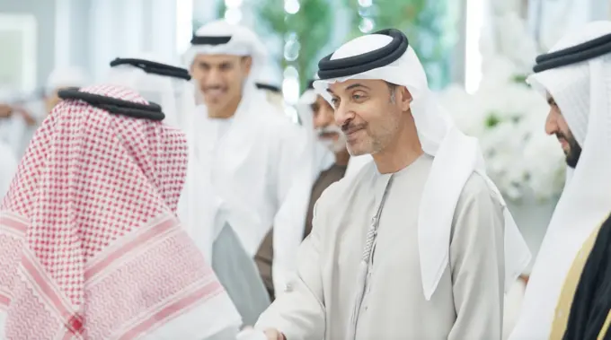 هزاع بن زايد يحضر حفل استقبال بمناسبة زفاف خليفة هادف جوعان الظاهري