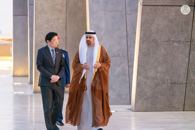 Theyab bin Mohamed bin Zayed receives Prime Minister of Singapore at Wahat Al Karama
