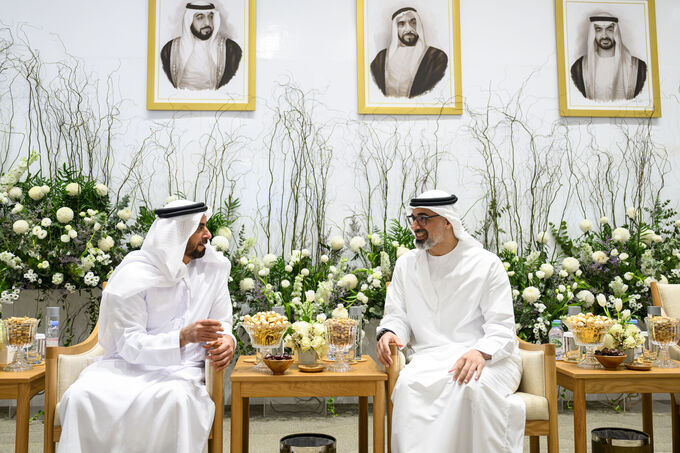 Khaled bin Mohamed bin Zayed and Saif bin Zayed attend Mohamed Faraj bin Hamoodah wedding reception