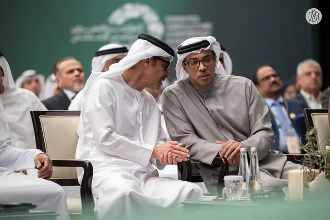Mansour bin Zayed and Hazza bin Zayed witness the launch of the first edition of the UAE Agricultural Conference and Exhibition in Al Ain.