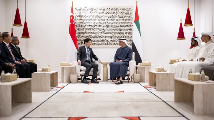 Khaled bin Mohamed bin Zayed meets Prime Minister of Singapore at Zayed National Museum