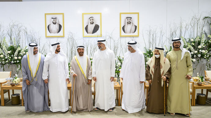 Khaled bin Mohamed bin Zayed and Saif bin Zayed attend Mohamed Faraj bin Hamoodah wedding reception