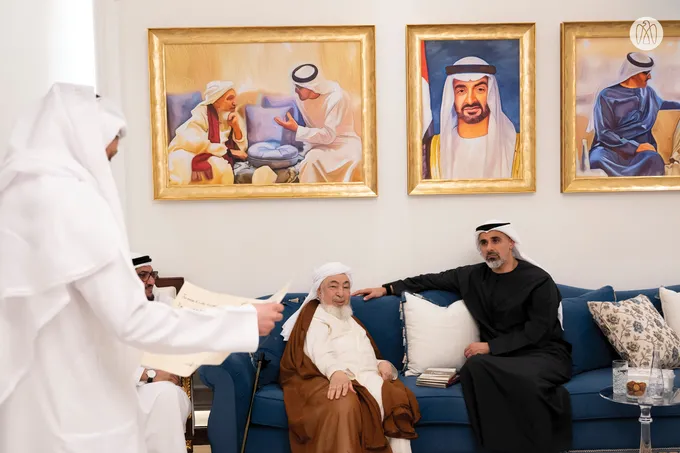 Khaled bin Mohamed bin Zayed visits Abdallah bin Bayyah at his residence in Abu Dhabi 