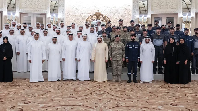 Hamdan bin Zayed receives delegation from Al Dhafra Region government entities and recognises contributions and cooperation