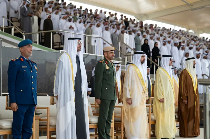 UAE President attends graduation ceremony of 50th cohort and first university-level cohort of cadet officers at Zayed II Military College in Al Ain Region