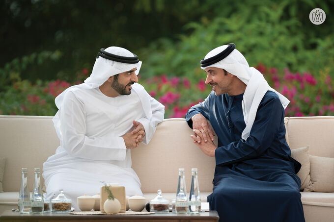 Hazza bin Zayed receives Hamdan bin Mohammed bin Rashid at Al Maqam ...