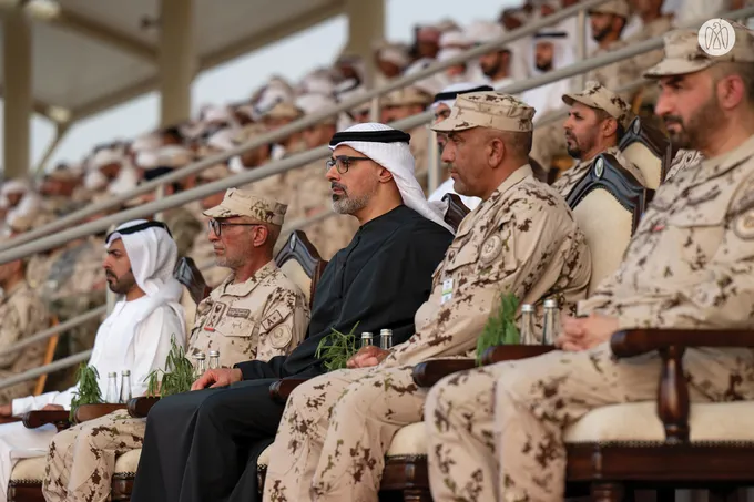 Khaled bin Mohamed bin Zayed attends specialised demonstrations by 22nd cohort of UAE National Service Programme at Sweihan Training Centre