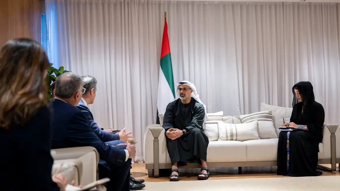 Khaled bin Mohamed bin Zayed meets CEO of Brazilian aircraft manufacturer Embraer