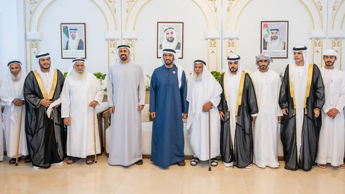 نهيان بن زايد وذياب بن محمد بن زايد يحضران حفل استقبال بمناسبة أفراح الراشدي