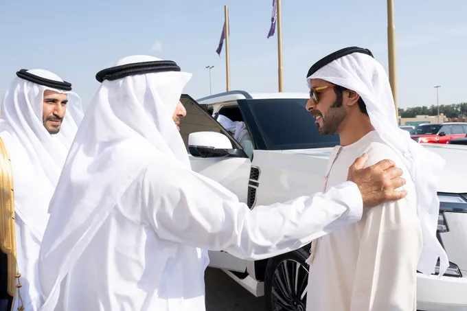 Nahyan bin Mubarak, Khalifa bin Tahnoon bin Mohammed and Rashid bin Humaid Al Nuaimi attend Mohammed Rashid Omran bin Taryam wedding reception