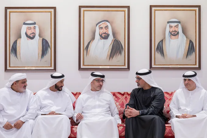 Khaled bin Mohamed bin Zayed and Hazza bin Zayed offer condolences to family of national duty martyr Abdalla Shamis Almenhali