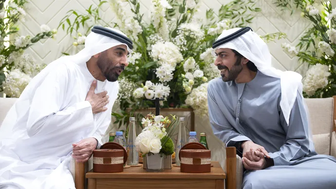 خليفة بن طحنون بن محمد يحضر حفل استقبال بمناسبة زفاف عبدالله وأحمد سالم الشامسي