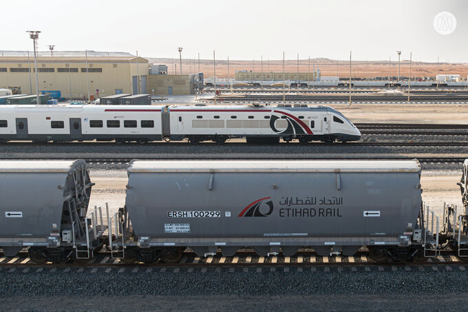 Hamdan bin Zayed reviews progress at Etihad Rail Depot in Al Mirfa City