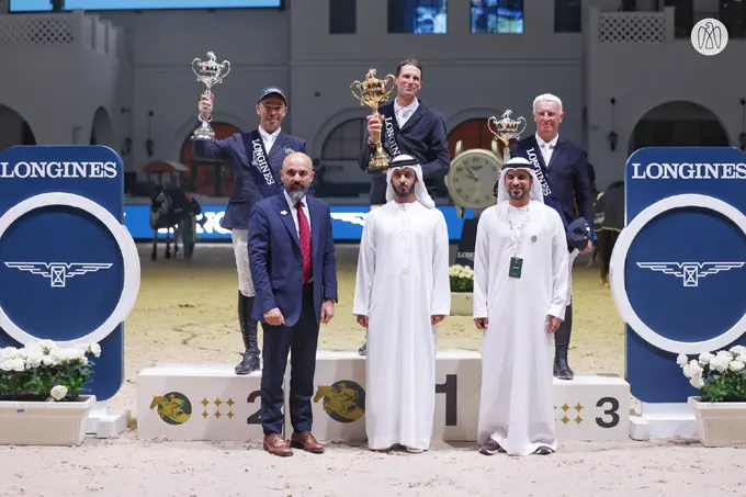 In the presence of Khalifa bin Tahnoon bin Mohammed, Zayed bin Hamad honours French rider Kevin Staut as winner of 14th UAE President’s Cup Showjumping Event