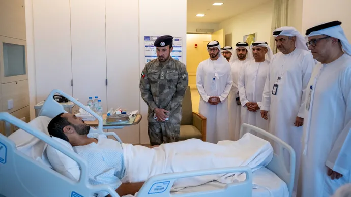 Abu Dhabi Police Commander-In-Chief visits Sheikh Shakhbout Medical City to check on individuals impacted by Iranian attacks