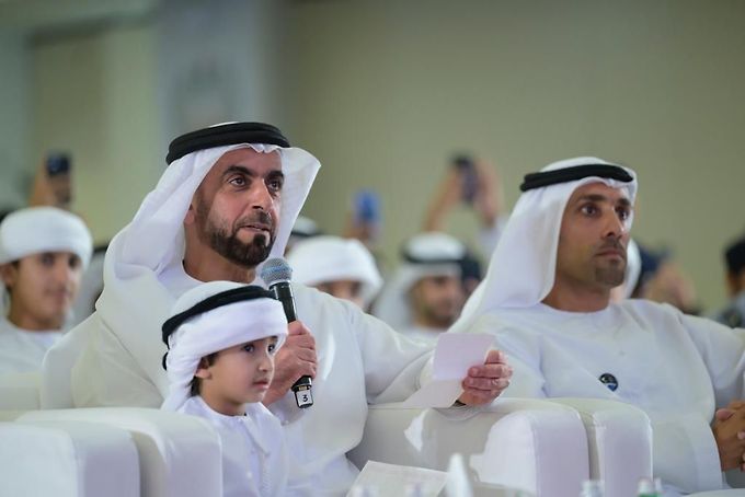 Saif bin Zayed interacts with Emirati astronaut Sultan Al Neyadi at A Call From Space Al Ain edition