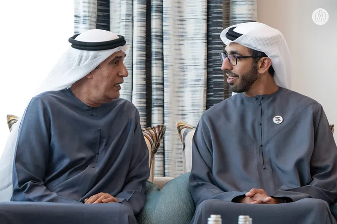 Hamdan bin Zayed receives Hazza bin Zayed in Barzat Al Dhanna Palace