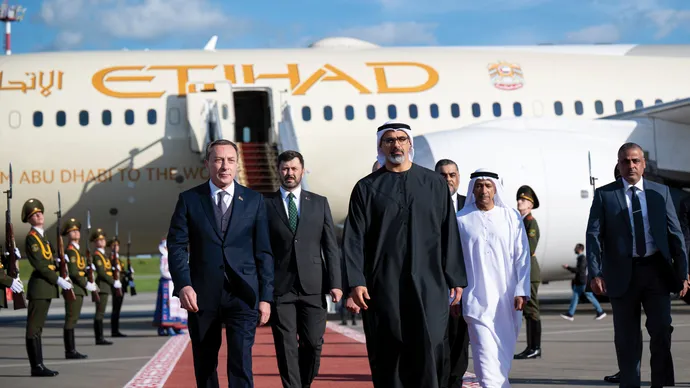 On behalf of the UAE President, Crown Prince of Abu Dhabi arrives in Minsk to attend Supreme Eurasian Economic Council meeting