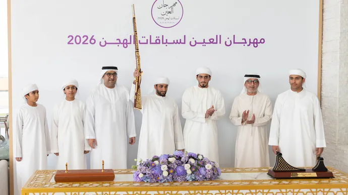 Rashid bin Hamdan bin Mohammed and Mohammed bin Hamdan bin Zayed award winners of final competitions at 2nd Al Ain Camel Racing Festival