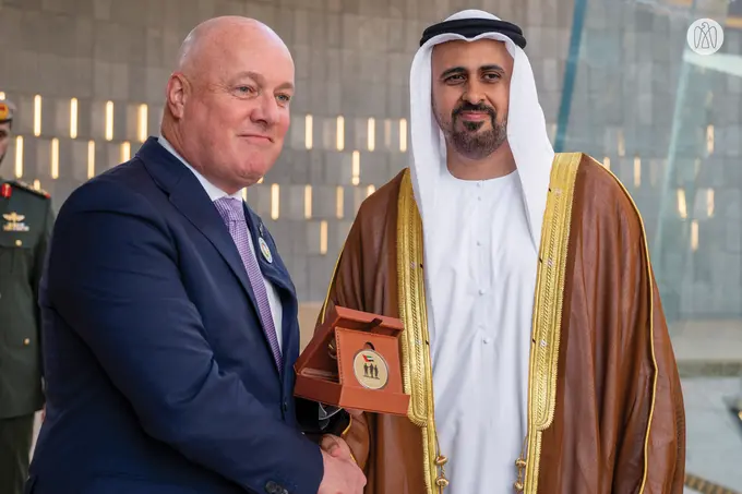 Theyab bin Mohamed bin Zayed receives Prime Minister of New Zealand at Wahat Al Karama