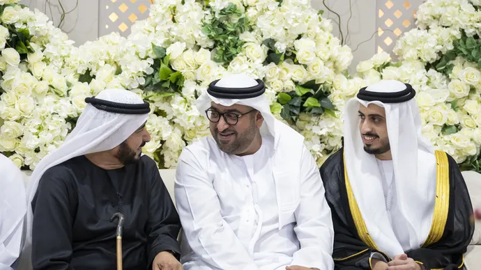 محمد بن حمدان بن زايد يحضر حفل استقبال بمناسبة زفاف مكتوم عبدالواحد الكعبي