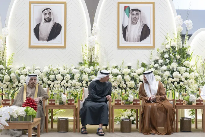 Khaled bin Mohamed bin Zayed attends wedding reception of Abdulaziz and Abdulla, sons of Faisal Abdulaziz Al Bannai