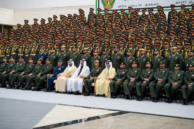 UAE President attends graduation ceremony of 50th cohort and first university-level cohort of cadet officers at Zayed II Military College in Al Ain Region