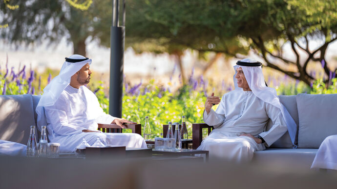 Ruler of Ras Al Khaimah receives Theyab bin Mohamed bin Zayed to discuss development projects in Al Rams