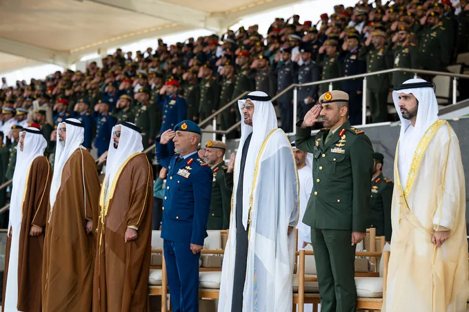 UAE President attends graduation ceremony of 50th cohort and first university-level cohort of cadet officers at Zayed II Military College in Al Ain Region